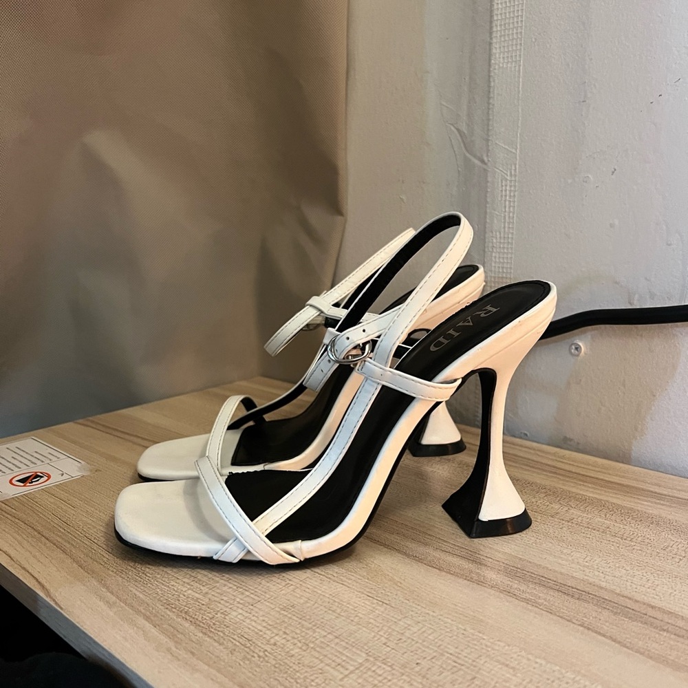 White Flared Heeled Sandals